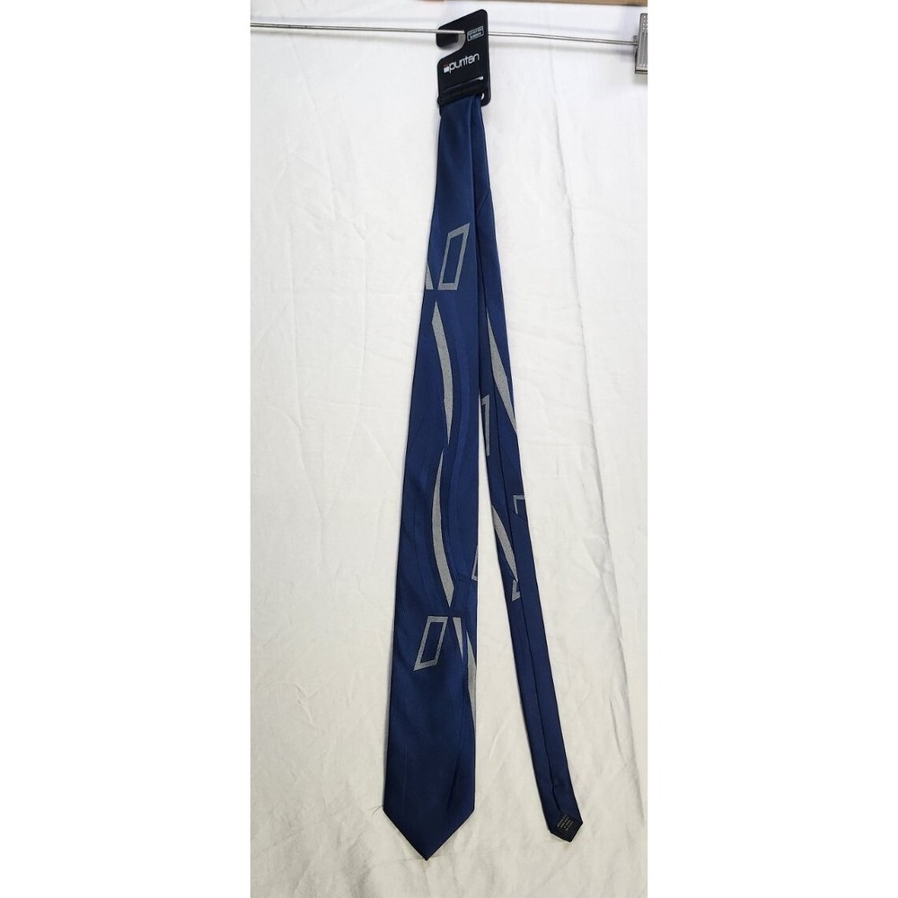 Puritan Blue‎ Men's Necktie Wavy Flowing Stripes 100% Polyester Tie